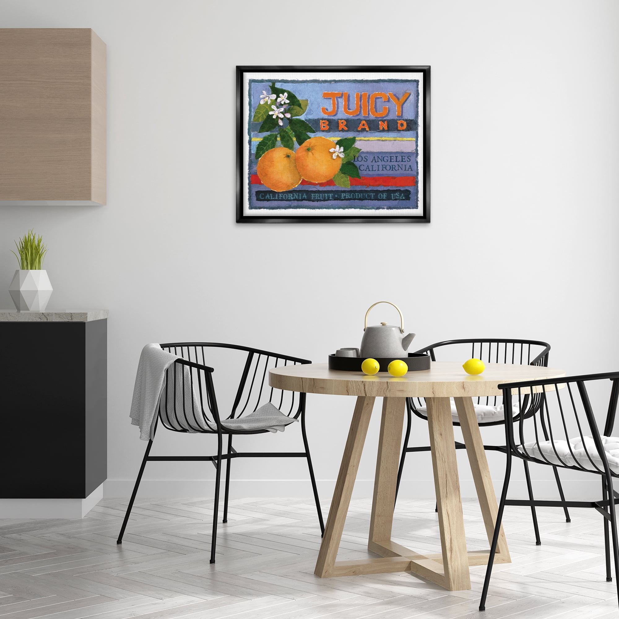 Stupell Industries Juicy Brand Oranges Food & Beverage Painting Black Floater Framed Art Print Wall Art, 31 x 25
