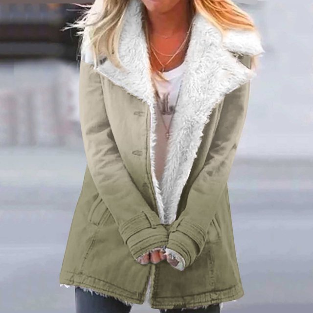 LSLJS Women's Fashion Long Sleeve Pocket Plush Button Coat