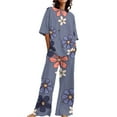 thumbnail image 2 of Womens pajama sets Summer Outfits for Women 2 Cotton Linen Set Oversized T Shirts Straight Leg Pant Plus Size Tracksuit M, 2 of 5