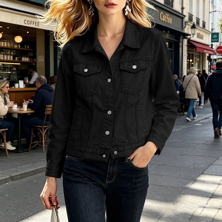 Solid Denim Black Denim Jacket Ladies 250217 Womens Denim Jacket