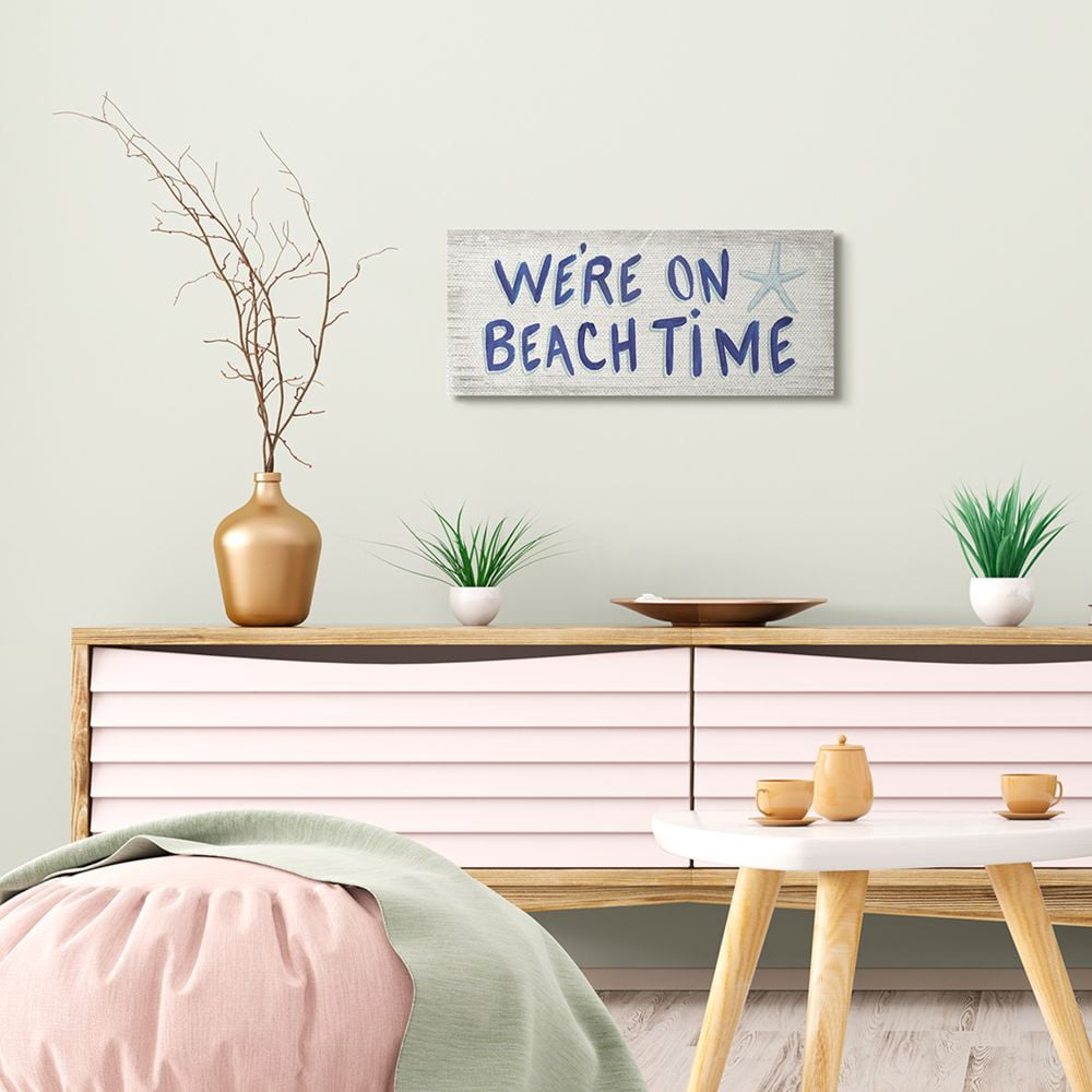 Stupell Industries We're on Beach Time Starfish Blue Word Design Canvas Wall Art Design by James Wiens, 10" x 24"