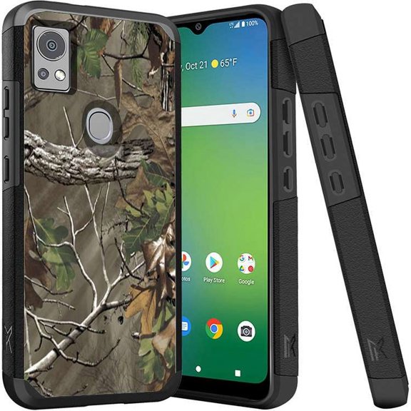 ANJ  Shockproof Dual Layer Slim Hard Case   Tempered Glass Cover Compatible with Icon 5, AT&T Motivate 4 - Tree Camo