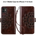 thumbnail image 6 of 2-in-1 Case for iPhone 11 Case Wallet Credit Card Holder ID Slot Detachable Hybrid Protective Slim Hard Shell Magnetic PU Leather Folio Pocket Flip Cover for iPhone 11 6.1 inch Mandala Brown, 6 of 15