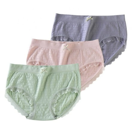 

3Pcs Womens Lace Trim Panty Soft Stretch Underwear Lace Sexy Panties Bow Underpants