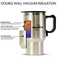thumbnail image 6 of Koolatron 12V USB Heated Insulated Travel Mug, 17 oz (500 mL), Stainless Steel Portable Thermal Tumbler for Hot or Cold Beverages, Silver and Black, for Car, SUV, Truck, Office, Home, Dorm, 6 of 7