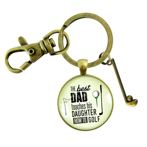 Golfer Gutsy Goodness Bronze Keychain Father Gift From Daughter Best Dad Teach Golf Club Charm Men Key Ring