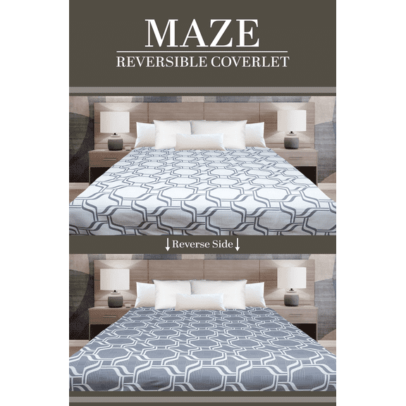 Marigold Bedding Decorative Coverlet Maze White/Grey Full XL 84x96 2-Sided Reversible