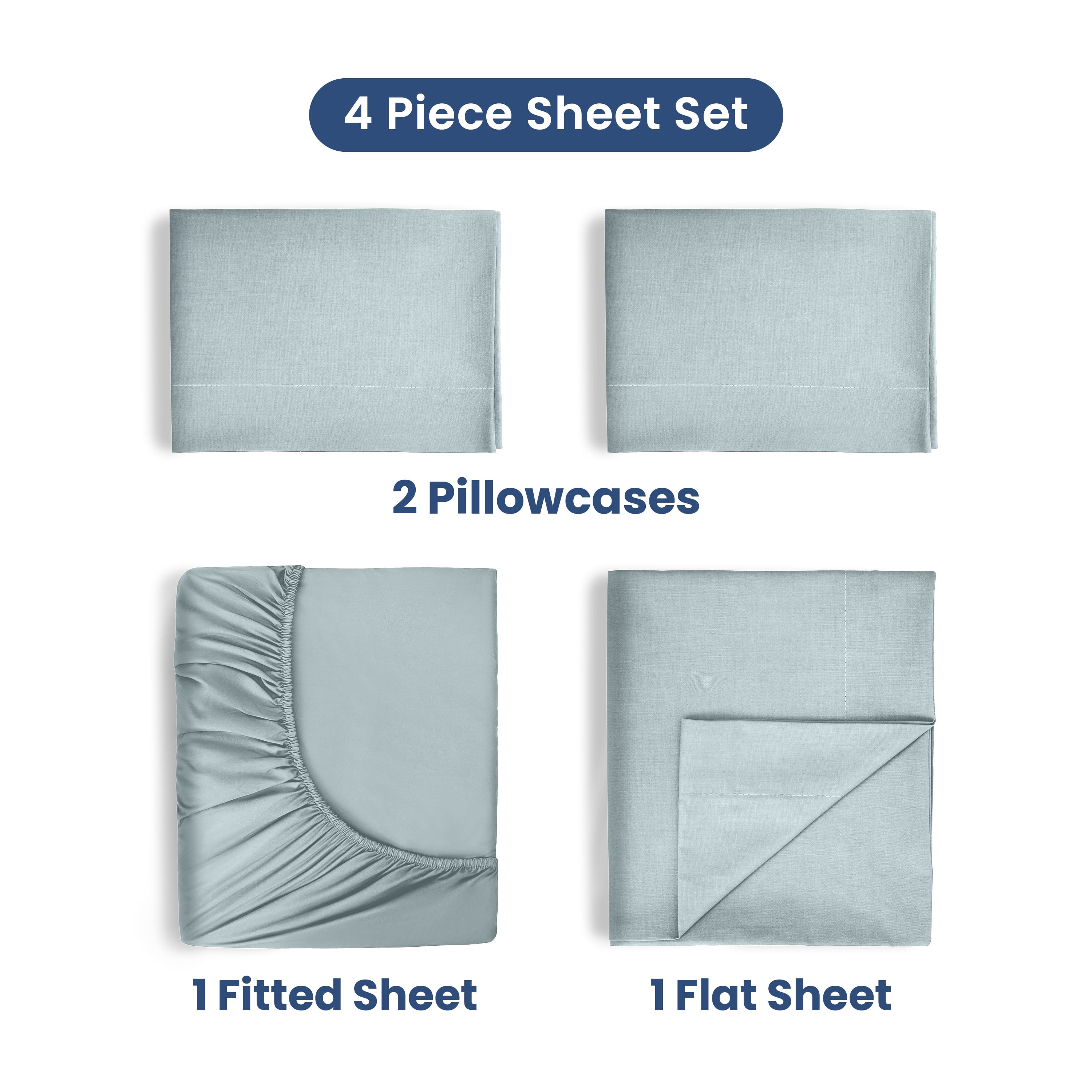 Soft Lightweight 400TC 100% Cotton Sateen Bed Sheet Set – 4-Piece King – Aqua