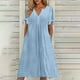 thumbnail image 2 of Vestido largo de noche liso con cuello en V, encaje recortado y volantes para mujer - Mezcla de poliéster elástico, cintura imperio, perfecto para cócteles, 2 of 4