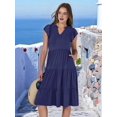thumbnail image 4 of Womens Summer Dress Ruffle Sleeve V Neck Midi Dresses Tiered Boho Beach Sundress Navy Blue M, 4 of 7