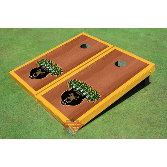 Baylor University Bear Head Yellow Rosewood Matching Border Borders Cornhole Boards