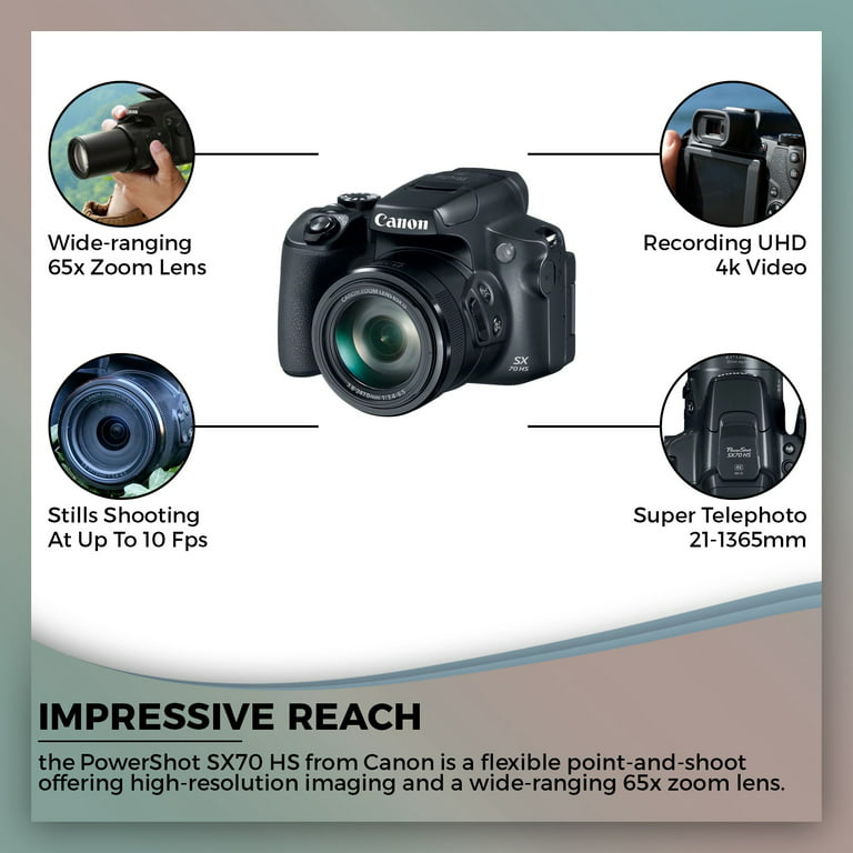 Canon PowerShot SX70 HS Bridge Camera, 4K Ultra HD, 20.3MP