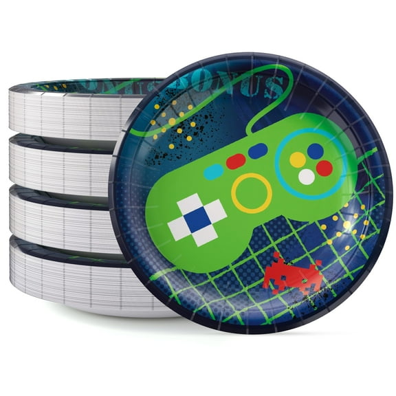 Amscan Party Solids Gamer Paper Plates 7 Inch 96 Count 350 GSM Heavy Duty Disposable Plates