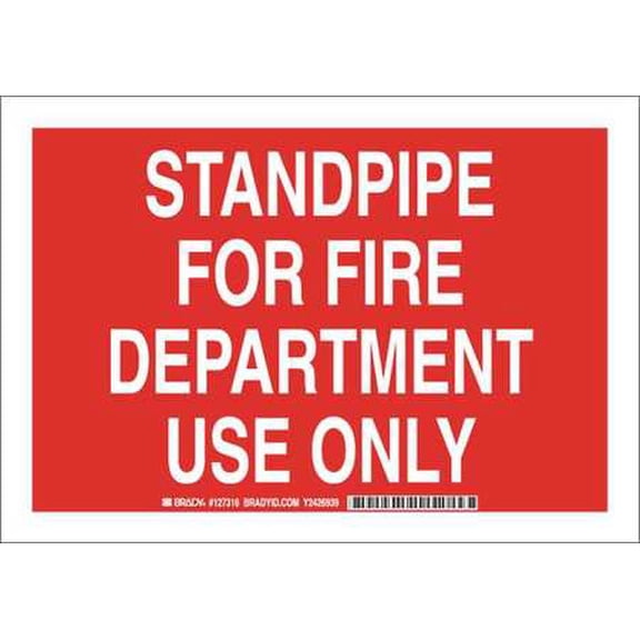 Brady Fire Dept Sign, 10 x 14In, White/Red 127317
