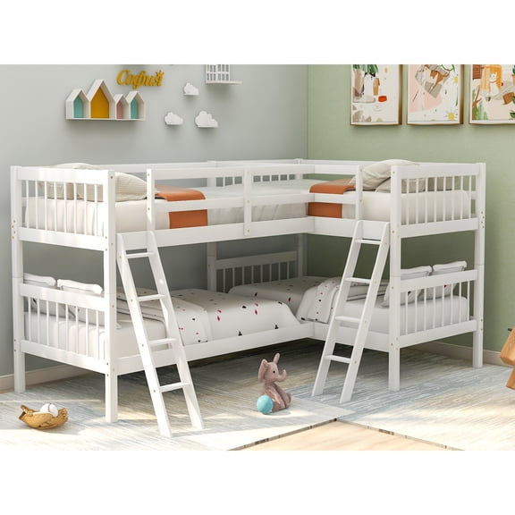 Luckynote L-Shaped Bunk Bed with Ladder,Twin Size-Gray(OLD SKU :LP000020AAK)