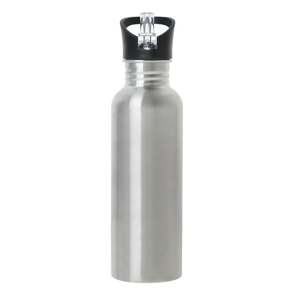 Muka 25oz. 750ml Premium Wide Mouth Single Walled Stainless Steel Sports Water Bottle with Straw Lid-Silver-25oz