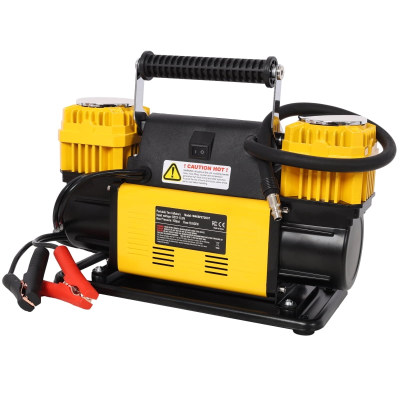 12V Heavy Duty Air Compressor, 150 PSI Tire Inflator with 26FT Hose for Car/SUV/RV/Truck（Yellow）