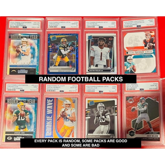 NFL Football Hot packs - 20 Cards - 10 Rookies - Look for Autographs - Graded Cards