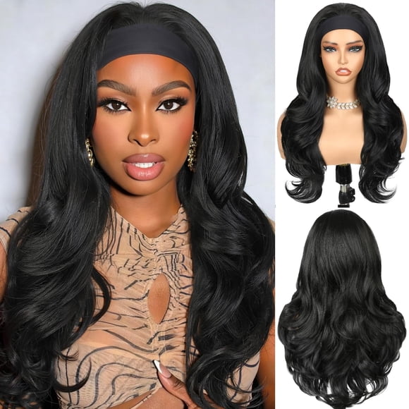 Yanonmyfd  Curly Headband Wig Layered Headband Wigs for Black Women TALOS Long Wavy Natural Black Curly Synthetic Half Wig