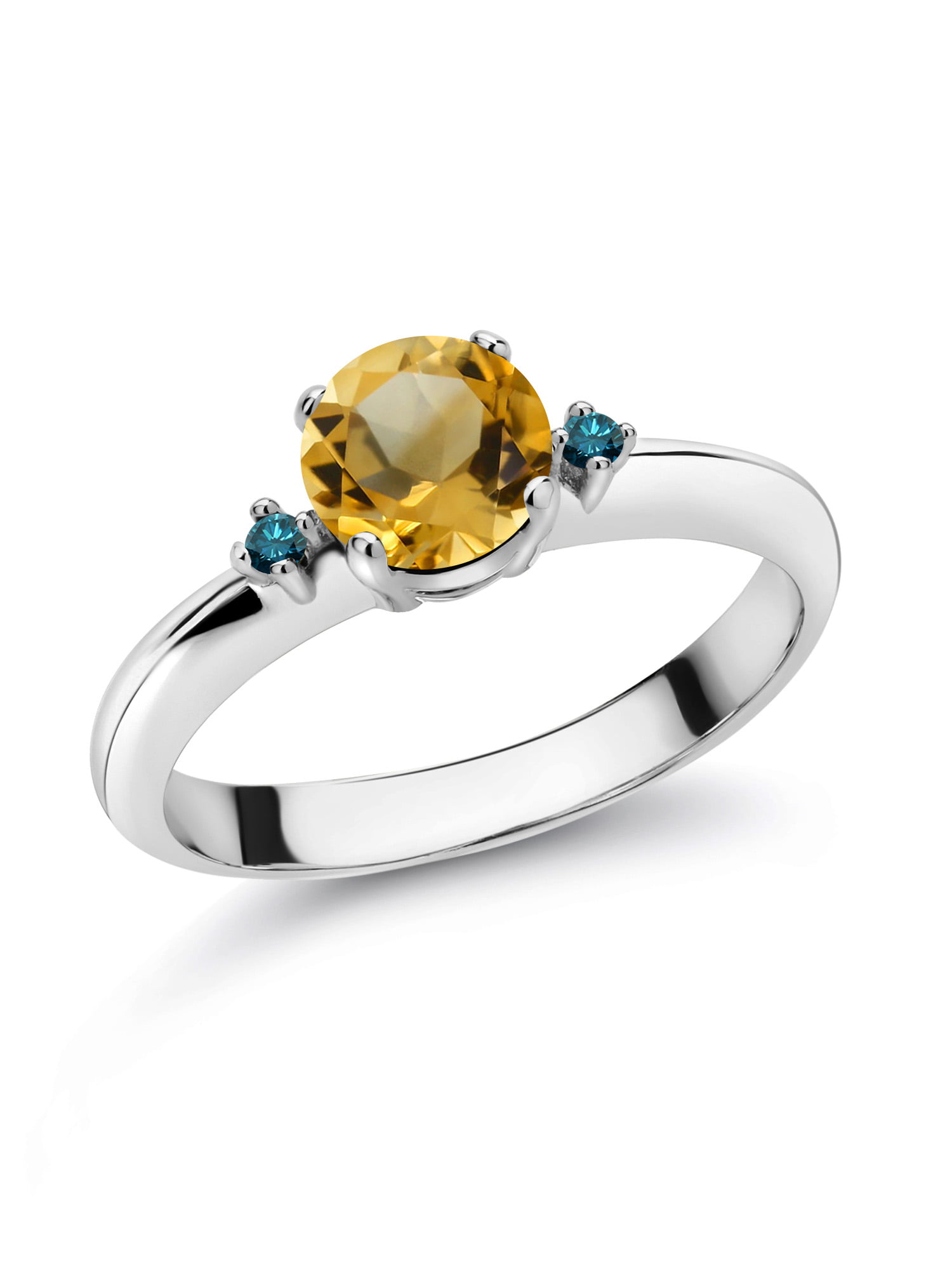 Gem Stone King 0.83 Ct Sky Blue Topaz White Diamond 925 Yellow Gold Plated Silver 3-Stone Ring