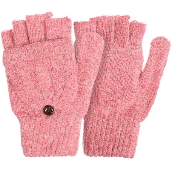 SEWCHICS Womens Mittens with Finger Flaps Pink Wool for Cold Winter 1Pair