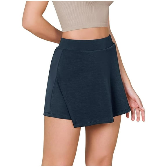 yillto Women Sweat Skirt Elastic Waist Athletic Skorts Summer Workout Sport Skirts Asymmetrical Hem Shorts