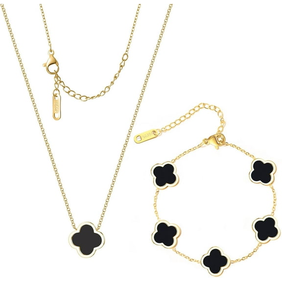 Delicacy Clover Bracelets Necklace Set:Clover Necklaces Clover Bracelet Women Link Bracelets Cute Gold Jewelry