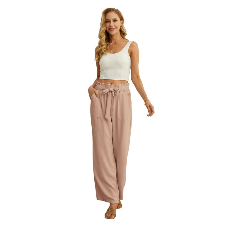 IWOLLENCE Wide Leg Pants Women Work Pants Women with Pockets High Waist  Adjustable Knot Loose Casual Trousers Business Pants : : Clothing