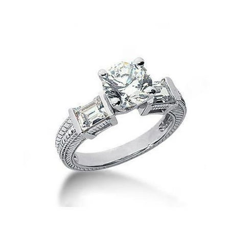 2.51 Ct Round Diamond - Harry Chad Enterprises 7309 2.51 CT Round & Emerald Diamonds 3-Stone Ring