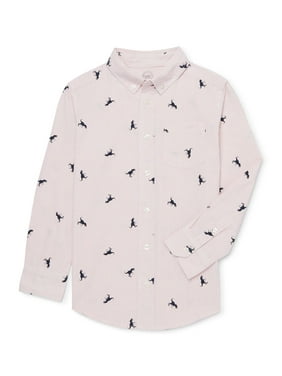 Wonder Nation Boys' 4-16 & Husky Long Sleeve Button Down Patterned Shirt
