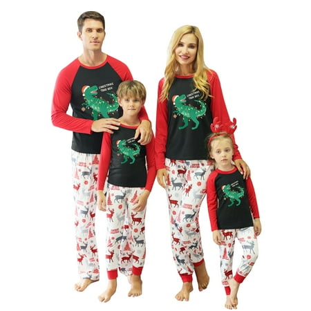 

Family Matching Christmas Pajama Set Cartoon Dinosaur Contrasting Color Long Sleeve Tops Elk Snowflake Pants / Baby Romper