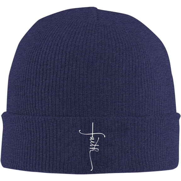 Faith Cross Script Christian Jesus Beanie Hat Men Winter Warm Hat Women Knit Slouchy Skull Cap Knitted Hat Black