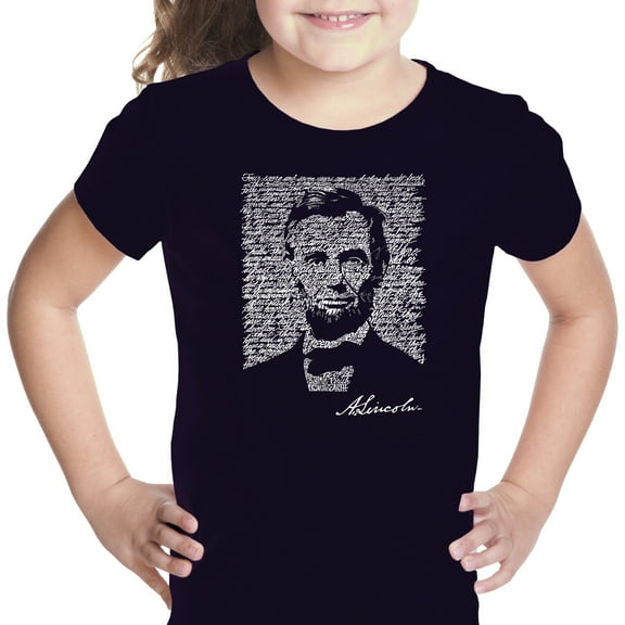 LA Pop Art Girl's Word Art T-shirt - ABRAHAM LINCOLN - GETTYSBURG ADDRESS