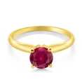 thumbnail image 2 of Gem Stone King 14K Yellow Gold Red Created Ruby Solitaire Engagement 4-Prong Ring for Women | 1.00 Cttw | Round 6MM | Gemstone July Birthstone (Size 6), 2 of 4