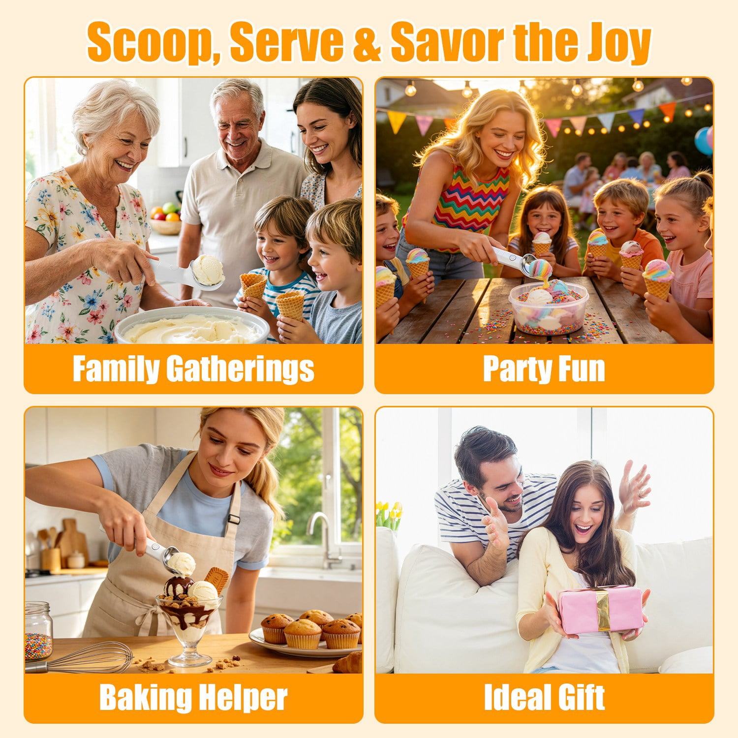 Rechargeable Heated Ice Cream Scoop 45s Fast Heating Up to 158°F, 2000mAh Cordless Self Heating Ice Cream Scooper with 5 Mins Auto Shutoff, Non-Stick Scoop for Gelato Frozen Yogurt Café Home Party