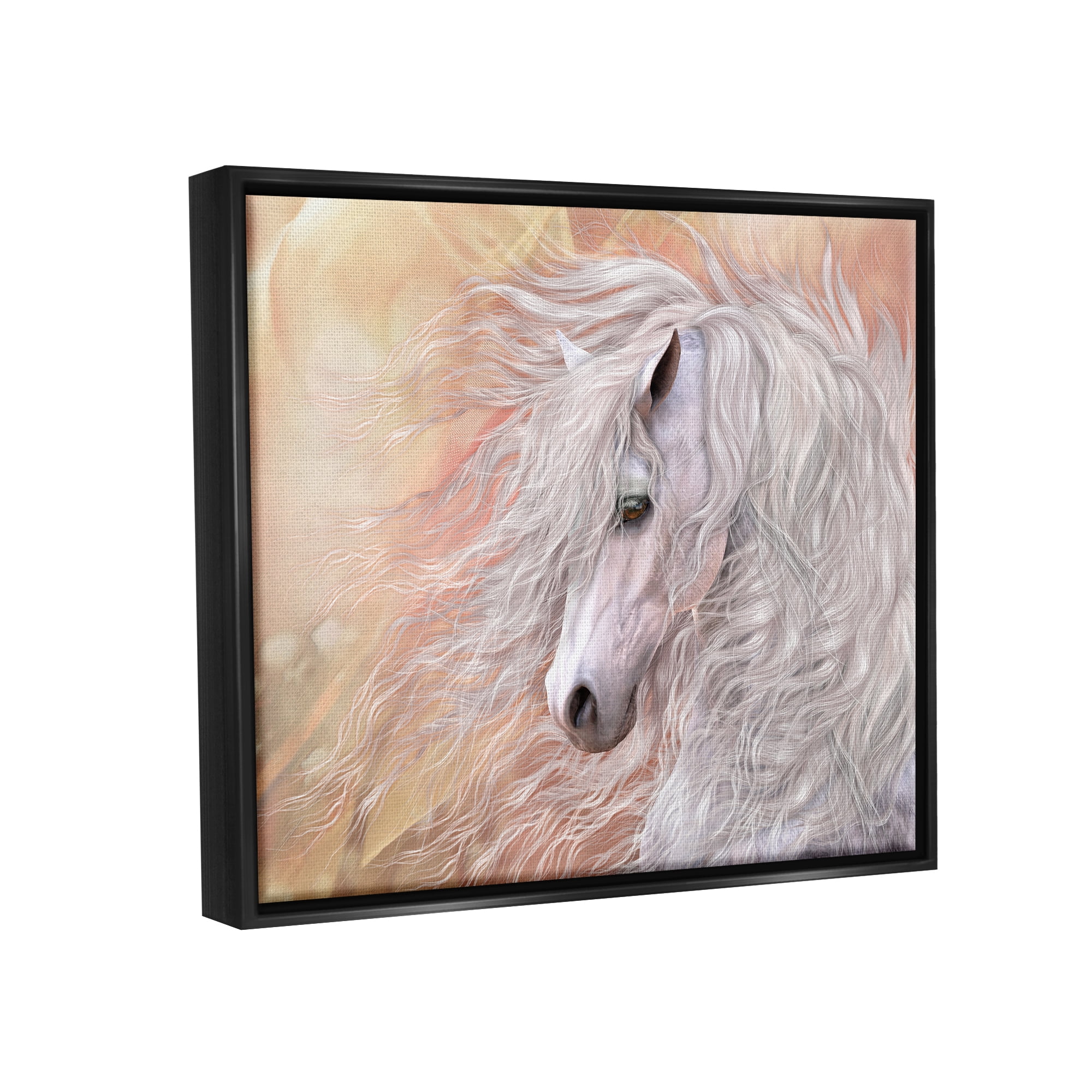 Stupell Industries Primavera White Horse Animals & Insects Painting Black Floater Framed Canvas Art Print Wall Art, 31 x 25