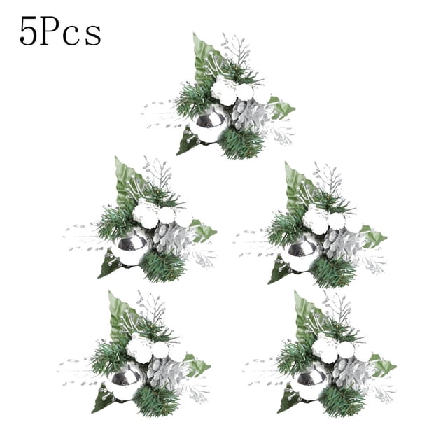 5 Pcs Pics de Baies Rouges Cure-Dents de Couronnes à Feuillage Persistant & Branches de Pin Artificielles pour Bricolages de Noël & Baies d'Hiver Vaporisateur Houx Fil Tige Cure-Dents Décorations des Fêtes Ornements Bricolage