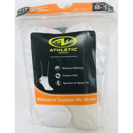 Athletic Works Women's Half Cushion No Show Socks, 10 Pairs