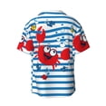 thumbnail image 2 of Fotbe Red Funny Crab on Blue Stripe print Short Sleeve Button Down Shirts for Men Casual Summer Beach Wrinkle Free Shirt-Small, 2 of 7