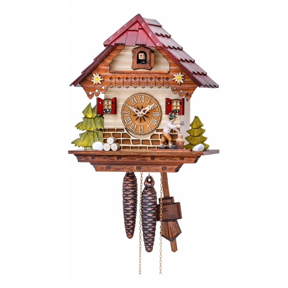 Cuckoo Clock Black Forest house with moving wood chopper