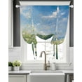 thumbnail image 5 of Spring Floral Tie Up Curtains for Window, Thermal Insulated Balloon Shade Adjustable Rod Pocket Curtains Valance Panels for Kitchen Bathroom Cafe 46 x 63 White Green Flowers Modern Oil Painting Art, 5 of 6