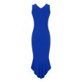 thumbnail image 4 of Sakmal Blue Summer Dresses V-Neck Mid-Length Slim Sleeveless Opening Solid Asymmetrical Bodycon Dress, 4 of 4