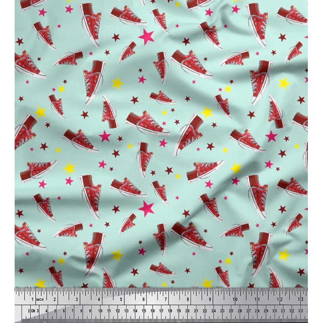 Soimoi Poly Georgette Fabric Star & Shoes Fashion Print Sewing Fabric Yard 42 Inch Wide