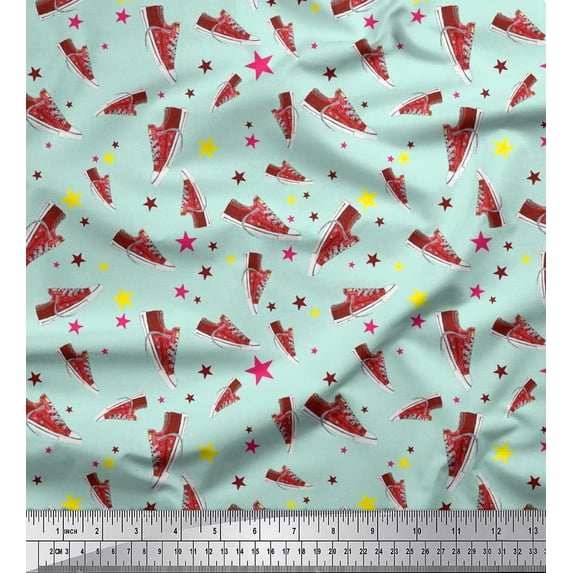 Soimoi Velvet Fabric Star & Shoes Fashion Printed Craft Fabric by The Yard 58 Inch Wide