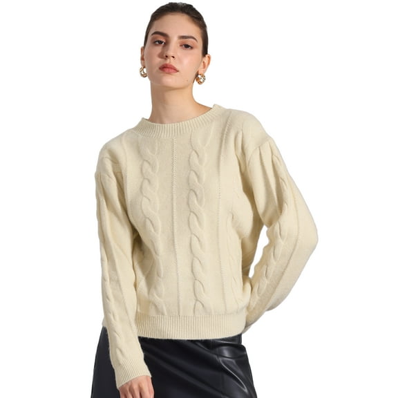 DARING DIVA Long Sleeve Pullover Tops Knit Crew Neck Sweater S Beige