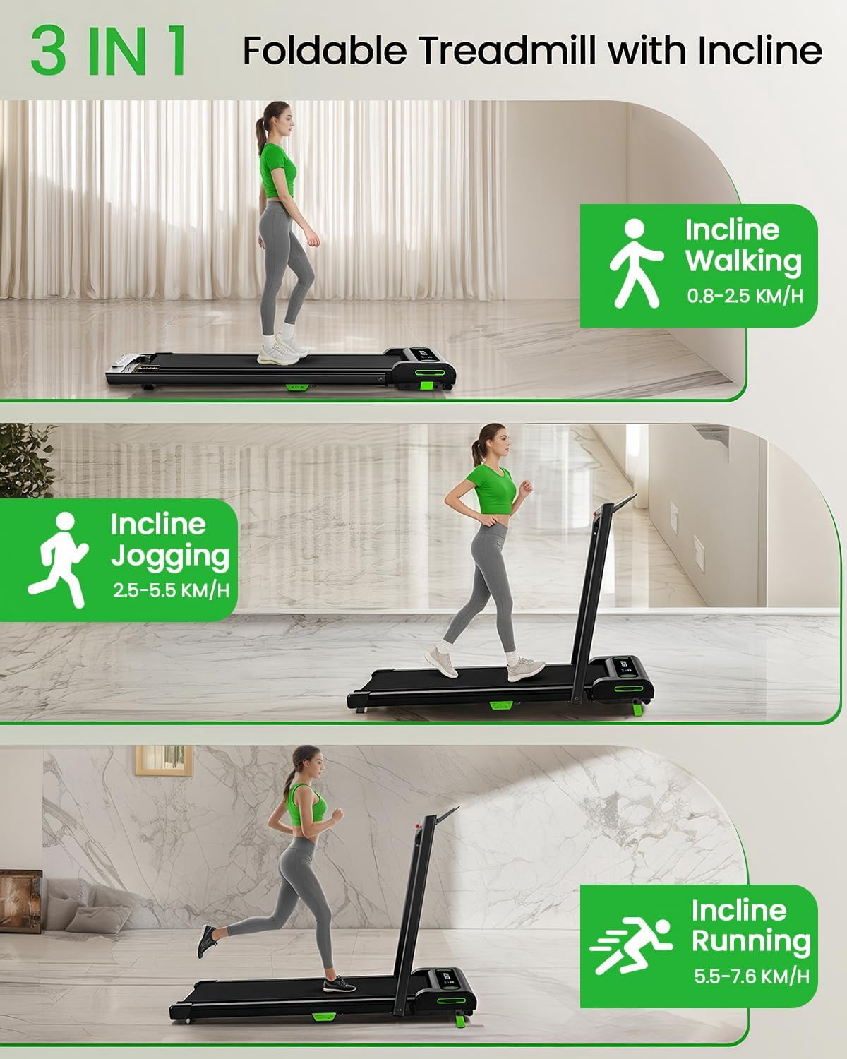 UP PAD 2 in 1 Smart Treadmill walking pad,with 5% incline,large-area rubber running belt,Top speed reaches 7.6MPH