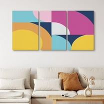 PixonSign Canvas Print Wall Art Set Color Block Circles Illusion Abstract Shapes Illustrations Pop Art Modern 3D Colorful Multicolor Neon for Living Room, Bedroom, Office - 16"x24"x3