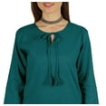 thumbnail image 7 of Moomaya Solid Long Kurti For Women Cotton Tunic 3/4 Sleeve Ethnic Formal Kurta w/ Pockets, 7 of 7