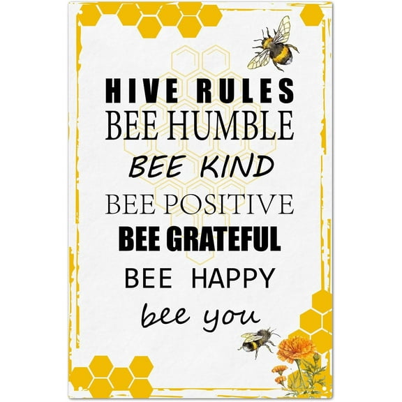 Hive Rules Sign Vintage Bee Metal Tin Sign Wall Decor Retro Painting Poster Plaque Iron Decoration Art Mural Hanging Gift for Living Room Home Kitchen Bar Room Cafe Garden Pub 12 x 8 Inch
