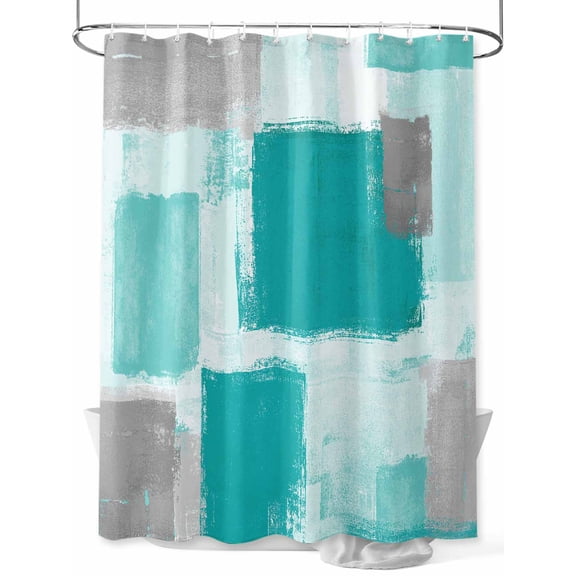 Boanket Polyester Fabric Turquoise Grey Ombre Shower Curtain, Farmhouse Abstract Mottled Art Waterproof Bathtub Curtain Bathroom Decor Set with Hooks 54 x 78 Inches,